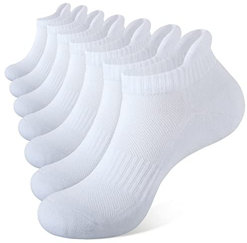 CLOSEMATE 7 Paar Sneaker Socken Herren Damen Kurze Gepolsterte Laufsocken Sportsocken aus Baumwolle Atmungsaktive Sneakersocken Running Ankle Socks Weiße 39-42 M