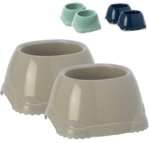 DOG CENTRE 2x 0.6L Grey Spaniel Dog Puppy Bowls Non Slip Pet Food Water Dishes Set