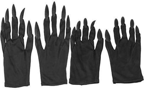 EXCEART 2 Paare Halloween Hexen Handschuhe Schwarze Stoffhandschuhe mit Fingernägel Werwolf Teufel Vampir Cosplay Kostüm Zubehör für Kinder Damen Herren Karneval Horror Party Deko
