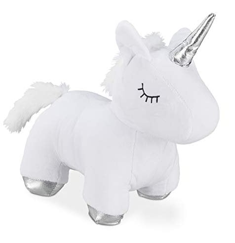 Relaxdays Unicorn Door Stop, Fabric with Sand Filling, Soft & Heavy, Decorative Doorstopper, Indoors, 25 cm Tall, White