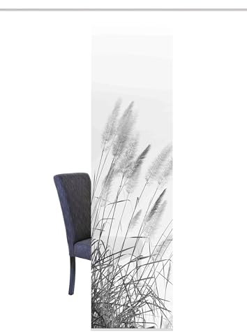 84073 | Schiebegardine Pampas, blickdichter Dekostoff, mit Gräser-Motiv, 245x60cm, Farbe: Grau