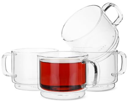 BTaT Stapelbarer isolierter Kaffeebecher, Kaffeeglas, groß, 4er-Set (500 ml), doppelwandige Glas-Kaffeetassen, Teetassen, Latte-Tassen, Glas-Kaffeetassen, transparente Tassen, 4 Stück ups