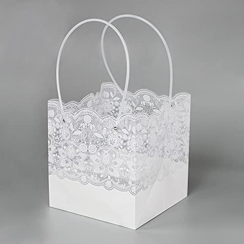 Geschenktasche 10 Stück Geschenktüte Spitzen Blumenmuster Tragetasche Verpackungstasche Wasserdichte Bouquet Tasche Transparente Geschenkbox Quadrat Geschenkbeutel für Party Hochzeit Weihnachten