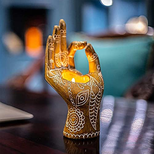 N/A/A Buddha Yoga Kerzenhalter,Harz Lotus Geste Handkerzenhalter Vintage Buddha Teelichthalter,Teelicht Dekoration GartenFür Wohnzimmer Büro