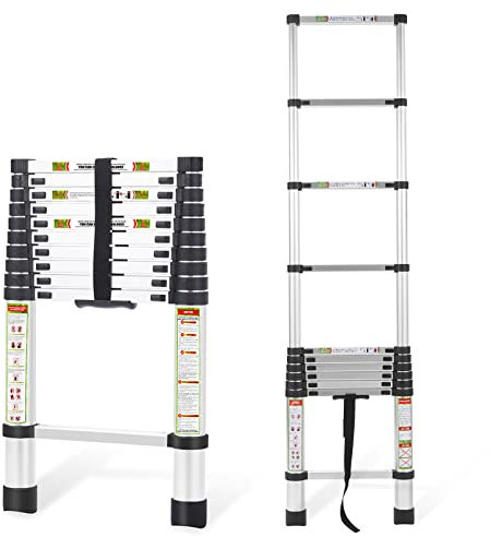 RIKADE Teleskopleiter,Haushaltsleiter,Klappleiter, Ausziehleiter,Mehrzweckleiter,Tragbare Ausziehleiter aus hochwertiges Aluminium,Max Belastung 150 kg/330 (Silber, 3.2m/10.5FT)