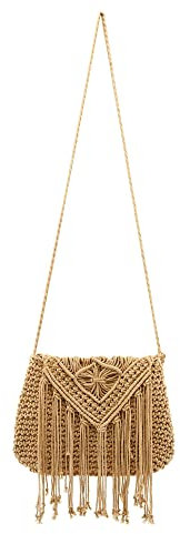 Faletony Damen Stroh Umhängetasche Sommer Strandtasche Clutch Strohtasche Schultertasche Tasche Handgewebte Basttasche mit Quaster Korbtasche Boho-Stil für Arbeit Reise Party