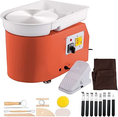 VEVOR Macchina per Argilla Ceramica Pedale, 11 Pollici Potenza 350 W Modello TYLPJ28-OC Macchina per Ruote da Ceramica Arancione per L'Insegnamento Scolastico, Bar in Ceramica e Uso Domestico, ECC
