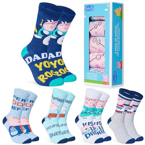 Peppa Wutz Socken für Männer & Teenager 5er Pack - Gr. 40-45, Bunte Baumwollsocken mit Spaßmotiven - Lustige Socken Herren