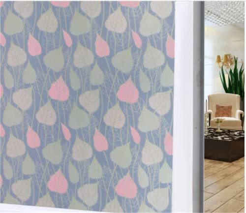 Fensterfolie Selbsthaftend Sichtschutz Glasfolie Wärmeisolierung Sonnenschutzfolie, Anti-UV Statische Fensterfolien für Zuhause und Büro rosa braune Blätter 90x200 cm