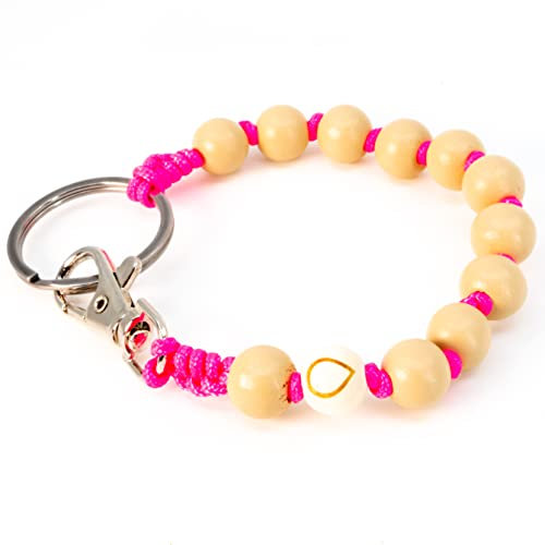 drop letsy DROPLETSY Holzperlen Handykette (kurz) - Schlüsselkette mit Karabiner und Schlüsselring für Schlüssel, Geldbeutel, Hose… (25cm, Pink Beach)