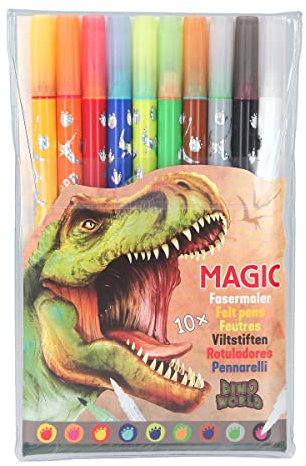 Depesche 11391 Dino World - Stifte-Set im Etui aus 9 Doppel-Fasermalern und einem Magic-Pen für coole Farbveränderungen, Faserstifte mit je einer dünnen und breiten Spitze zum Ausmalen und Gestalten