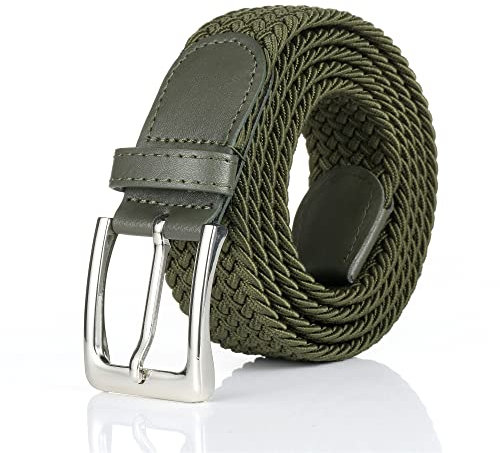 Gunsound Elastischer Stoffgürte Unisex Geflochtener Stretchgürtel Flechtgürtel Dehnbarer Gürtel für Damen und Herren (Grün, Länge 125 cm)