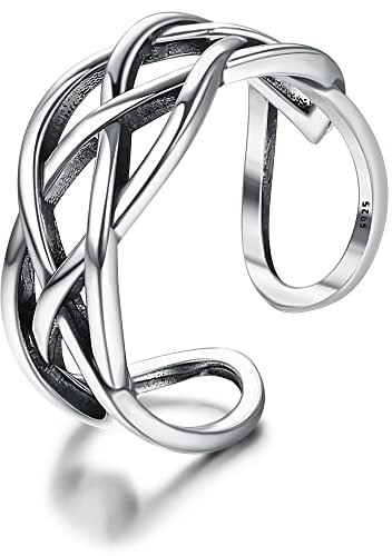 Milacolato 925 Silber Daumenring Für Damen Mädchen Verstellbar, Offen Vintage Silber Keltischer Knoten/CZ Blatt/Schwarz Glasiertes Quadrat/Doppelt Verdrehter Statement Ringe Schmuck Mit Geschenkbox