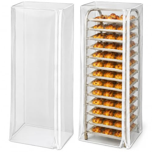 2 Pcs Bun Pan Rack Cover Bakers Rack Cover 20 Tier Sheet Pan Rack Cover for Home Kitchen Restaurant Bakery 28 L x 23 W x 61 H, Clear