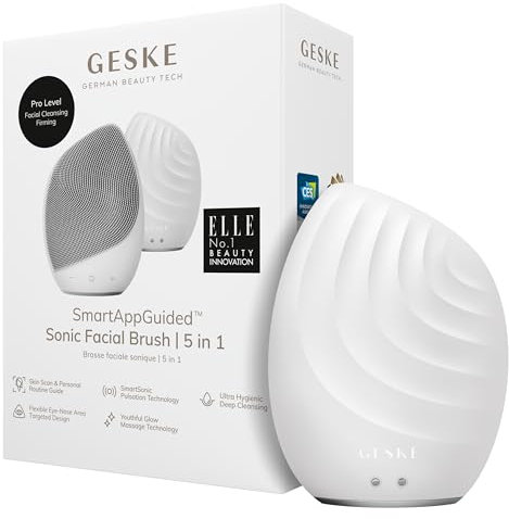 GESKE | SmartAppGuided™ Sonic Facial Brush 5 in 1 | Elektrische Gesichtsreinigungsbürste | Weiche Bürste aus Silikon | Professionelle Gesichtsreinigung | Gesichtsreinigungsgerät | Gesichtsmassagegerät