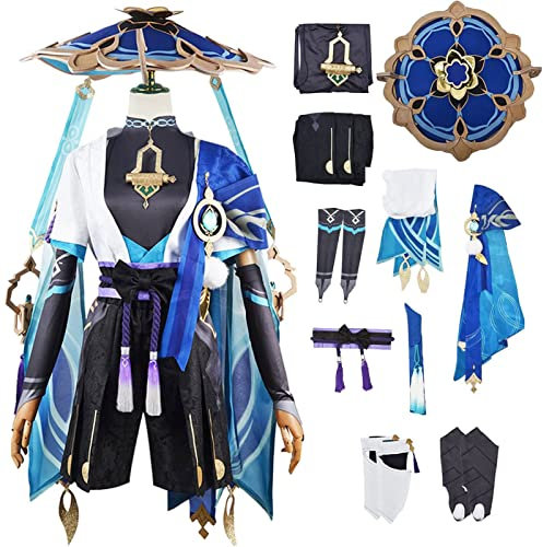 Mr.LQ Genshin Impact Wanderer Cosplay Kostüm Komplettes Set mit Hüte Genshin Scaramouche Cosplay Verkleidung Balladeer Cosplay Kimono Halloween Karneval Party Bühnenauftritt Kostüm