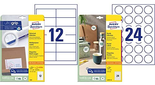 AVERY Zweckform 4781 Adressaufkleber, 30 Blatt, weiß & Runde Etiketten L3415-10 (240 Aufkleber auf 10 Blatt, zum Bedrucken, selbstklebend, Ø 40 mm, A4, Klebepunkte zum Kennzeichnen) weiß
