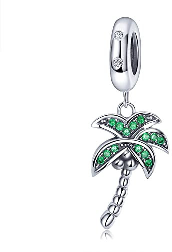 NINGAN 925 Sterling Silber Strand Kokosbaum Anhänger Glänzender Smaragd Anhänger passend für Damenarmband
