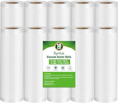 Syntus Vakuumbeutel, 10 Stück, 5 Rollen 27,9 x 50,8 cm und 5 Rollen 20,3 x 50,8 m, kommerzielle Qualität, Lebensmittelbeutel zur Aufbewahrung, Mahlzeitenvorbereitung oder Sous Vide