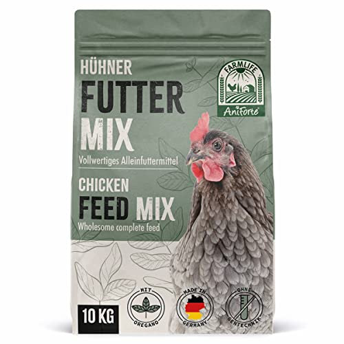 FarmLife Mix Nourriture pour poulet avec origan 10 kg – Aliment complet pour poules et volailles pour un approvisionnement complet. Nourriture pour céréales avec légumes et herbes, sans OGM, sans OGM