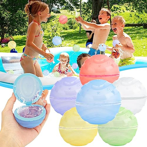 Wiederverwendbare Wasserbomben,6PCS Wasserbomben Selbstschließend Wiederverwendbar, Eine Sekunde Schnellfüller Wasserbomben,Sommerspaß Wasserspielzeug Wasserbomben für Party, Wasserpark, Familienspiel