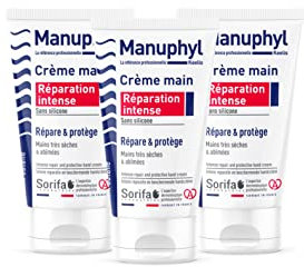 SORIFA - Manuphyl 3er Pack Intensive Repair Handcreme - repariert und schützt - sehr trockene und beschädigte Hände - fettarm, leicht parfümiert, angereichert mit Glycerin und Weizenprotein - Tube 50