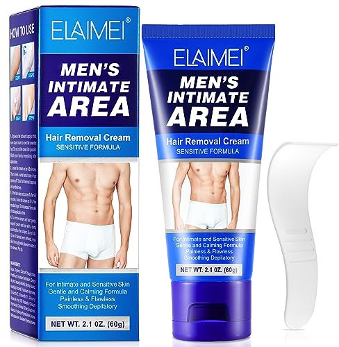 Haarentfernungscreme für den Intimbereich, für Männer, Enthaarungscreme für empfindliche Bereiche, Genitalien, Schmerzlose Haarentfernungscreme für Privat, Körper und Achselhöhlen, 60g