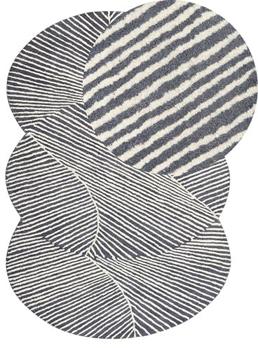 Beliani Teppich Wolle gestreift oval 140 x 200 cm weiß/Graphitgrau modern Zabol