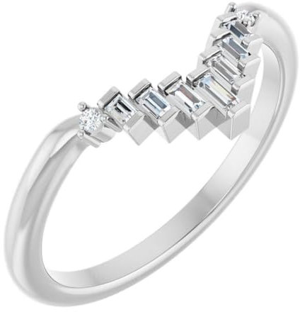 Bandring aus 14 Karat Weißgold, natürlicher Diamant, gerade, Baguette, poliert, 0,08 Karat, Kontur, US-Größe 7, Schmuck für Damen, One Size, Diamanten Edelstein Goldfarben, Diamant