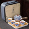 Scizorito Keramik Portable Travel Tee Set, chinesischer Kungfu Tee Set mit 360-Rotation Teekanne und Infuser, 4-Teetassen, Tee Tablett und Reisetasche (Weiß Gemustert)