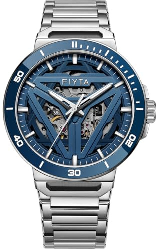 FIYTA Herren Klassische Sport 3-Zeiger-Uhr Edelstahl Automatikuhr für Männer Synthetisches Saphirglas Leuchtend 100M Wasserdicht 42mm
