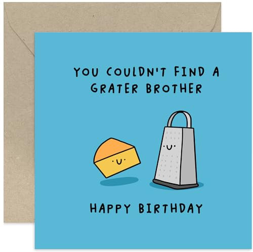 Old English Co. Funny Birthday Card for Brother - 'Grater Brother' Fun Cheese Birthday Card for Him - Cute Birthday Cards for Men - Birthday Gift for Him | Blank Inside