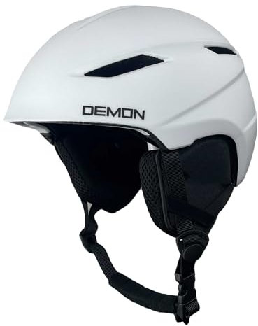 Demon United Snowboard and Ski Helmet with MIPS - Adult/Youth MIPS - Matte Black/Matte White - PC Shell & Inmold EPS Foam- Twist Dial Fit System - Audio Ready Earpads (White, Large)