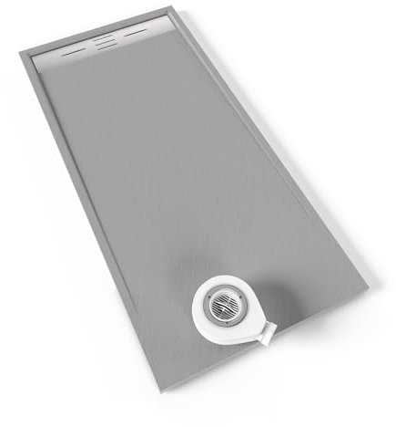 Moments of Glass Plato de ducha SMC Hiemal 170x80 cm, Gris RAL 7030 – Antiderrapante, Textura Pizarra, Antibacteriano, Resistente a agentes químicos – Incluye válvula y rejilla Inox