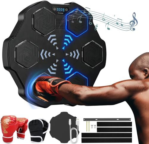 Derlvbak Smart Musik Boxmaschine Elektronische Boxtrainingsausrüstung, Mit Handschuhen für Erwachsene und Kinder, Wandmontiertes LED Bluetooth Boxziel