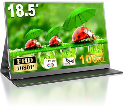 MOMODS Portable Monitor 18,5 Zoll - 100Hz Tragbarer Gaming Monitor, IPS 1080P HDR VESA Mobiler Bildschirm mit Mini HDMI USB Typ C Ansculuss, für Laptop, Handy, Mac, Xbox, PS5