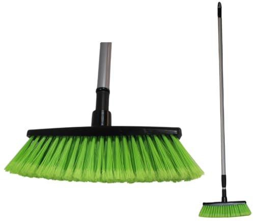 Keroppa, Pack Escoba Verde Multiusos + Palo Telescópico 0,8-1,5 m., Cepillo Universal, Cerdas Sintéticas, Limpieza del Hogar, Palo Extensible, Resistente, Medida Ajustable