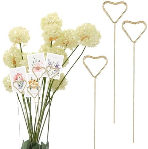 Gjinxi 20 plettri in metallo a forma di fiore, segnaposto, a forma di cuore, per foto, composizioni floreali, per bouquet e bouquet (oro)