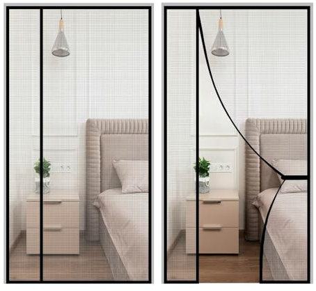 Fliegengitter Tür 145x185cm Seitliche Öffnung Magnet Insektenschutz, Aktualisierte Version Magnetvorhang Insektenschutz, Fliegenvorhang für Schiebetür Wohnzimmer -Schwarz