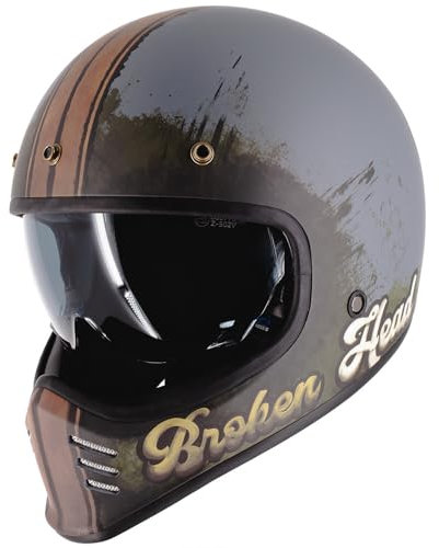 Broken Head Retro MX Helm Rusty Rebel Mit Sonnenblende - Vintage Look - Perfekt für Scrambler, Chopper, Bobber, Retrobike (S (55-56 cm))