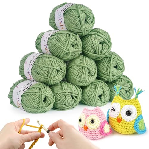 Crochet Yarn 10Pcs x 25g Green Wool for Knitting and Crafts - Baby Green Kits for Beginners and Adults