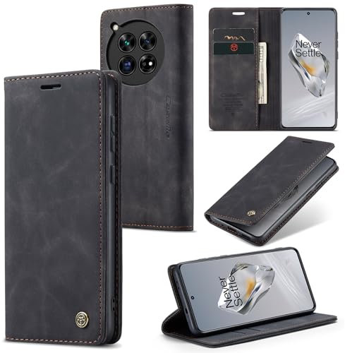 Cracedily Handyhülle für OnePlus 12 Hülle, Klapphülle Premium Lederhülle Klappbar Flip Case Tasche Magnet Kartenfach Standfunktion Klapphülle Schutzhülle für OnePlus 12 5G Handyhülle, Schwarz