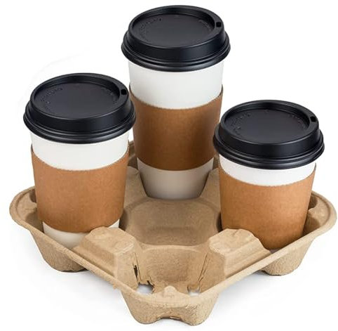 G4GADGET Sustainable 4 Cup Tray Holders - Pack of 90 Disposable Cup Holders for Hot and Cold Drinks