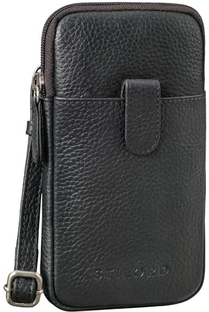 STILORD Amara Kleine Leder Tasche zum Umhängen Brustbeutel Handytasche Umhängetasche Brusttasche für Handy Smartphone Crossbody Bag XS Echtleder Vintage Damen und Herren Farbe:schwarz