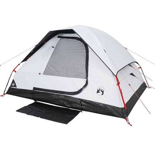 vidaXL Kuppel Campingzelt 4 Personen, Kuppelzelt mit Steckverbindungssystem, Wurfzelt mit E-Anschluss, Trekkingzelt Zelt, Weiß Dunkel 185T Polyester