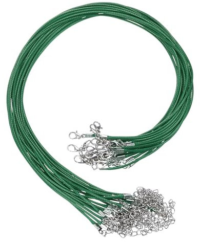sourcing map 20Pcs Waxed Necklace Cord Bulk Green 1.5mm Dia 18 Necklace String Rope with Chain Clasp for Pendants Bracelets Jewelry Making Supplies Accessories