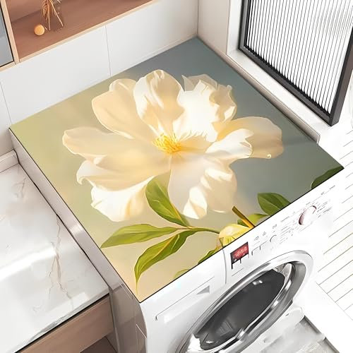Treer Tappetino per Lavatrice Antiscivolo Assorbente, Copertura per Lavatrice Morbido Tappetino Protezione Superiore per Lavatrice, Asciugatrice e Frigorifero (60x60cm,Giallo Pallido)