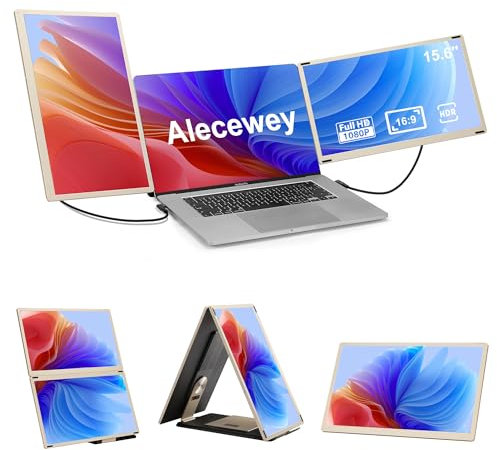 Alecewey Extension d'écran d'ordinateur Portable, Triple écran de 15,6, FHD 1080p, HDMI, détaché, Double Moniteur Portable pour Ordinateurs Portables de 12 à 17 avec Windows, Mac, Android