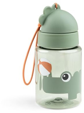 Done by Deer Strohhalmflasche Croco Playground Grün - Auslaufsichere Trinkflasche 280 ml - Flasche: Tritan. Mundstück: 100% Silikon in Lebensmittelqualität. Deckel: PP. Strohhalm: PE
