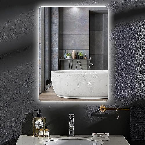 Youyijia Badspiegel mit Beleuchtung 70x50 cm Led Spiegel mit Touch-Schalte, Badezimmer Wandspiegel Badezimmerspiegel Energiesparend Lichtspiegelr Kaltweiß 6000K